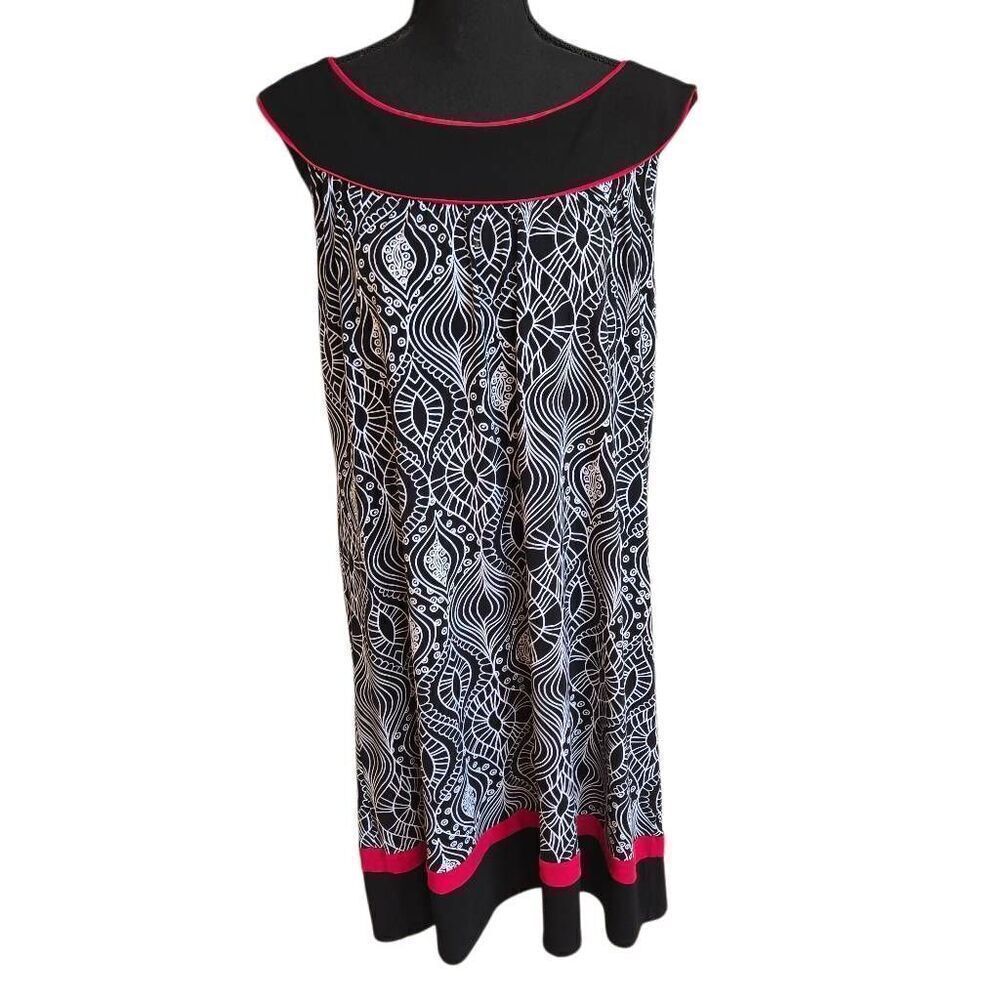 Enfocus Womens Sleeveless Black White Print Sheath Dress Plus Size 16W